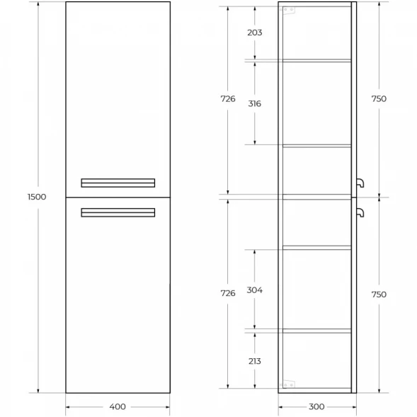 Пенал Cezares Eco ECO-1500-2A-SC-GR-P подвесной L/R, Grafito