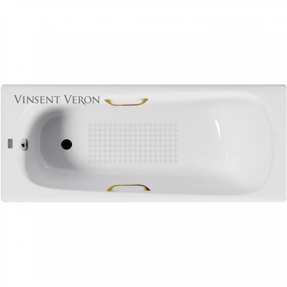 Ванна чугунная Vinsent Veron Concept VCO1607042H/VH0012GD-AS 160x70 см, с ручками, антискользящим покрытием, белый