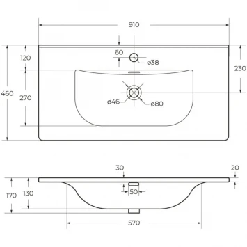 Раковина BelBagno Uno BB-8099-90 91x46 см, накладная, белый