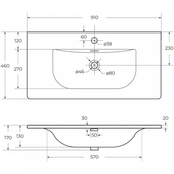 Раковина BelBagno Uno BB-8099-90 91x46 см, накладная, белый