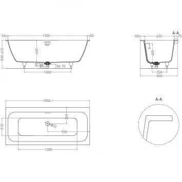 Ванна из литьевого мрамора Salini S-Stone Orlanda Axis Kit 103322MF 180,4x80 см, покраска по RAL матовый полностью