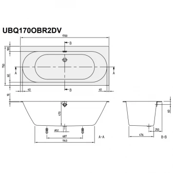 Квариловая ванна 170x75 см альпийский белый Villeroy &amp; Boch Oberon 2.0 UBQ170OBR2DV-01