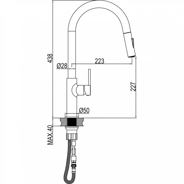 Смеситель для кухни AQG Sort 05SOR510CR с выдвижным изливом, хром
