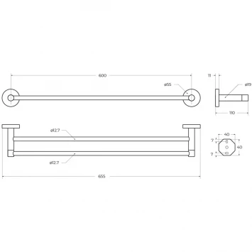 Полотенцедержатель Cezares Relax RELAX-THD-65-01 65,5 см, двойной, хром