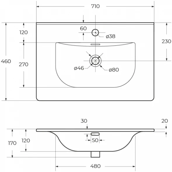 Раковина BelBagno Uno BB-8099-70 71x46 см, накладная, белый
