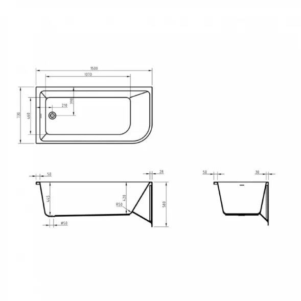 Акриловая ванна 150x73 см L BelBagno BB712-1500-730-L