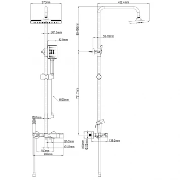 Душевая система Wonzon &amp; Woghand WW-B3310-BG 270x200 мм, с термостатом, золотой матовый