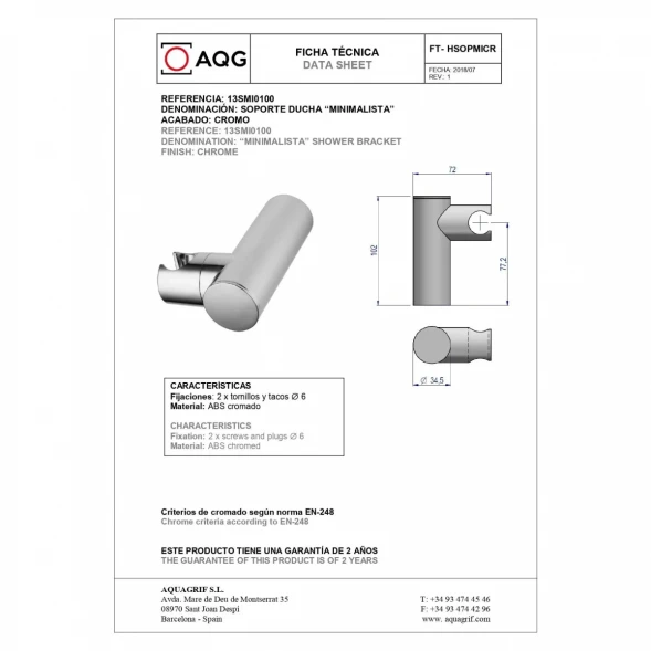 Смеситель для ванны AQG Alpha 01ALP411CR с душевым гарнитуром, хром