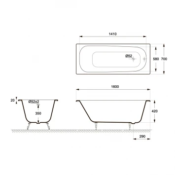 Ванна чугунная Delice Continental DLR230626 160x70 см, белый