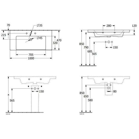 Раковина 100x47 см Villeroy &amp; Boch Subway 3.0 4A70A301