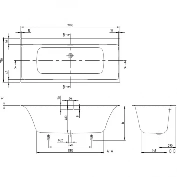 Квариловая ванна 170x75 см альпийский белый Villeroy &amp; Boch Subway 3.0 UBQ170SBW2DV-01