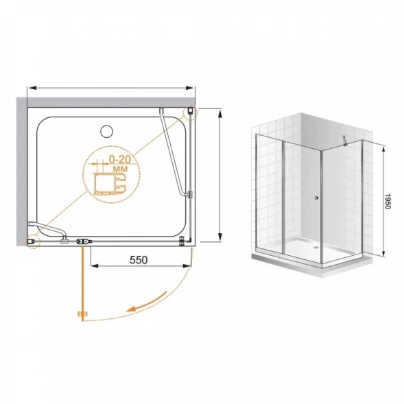 Душевой уголок Cezares Elena 120x100 см текстурное стекло ELENA-W-AH-1-120/100-P-Cr-L