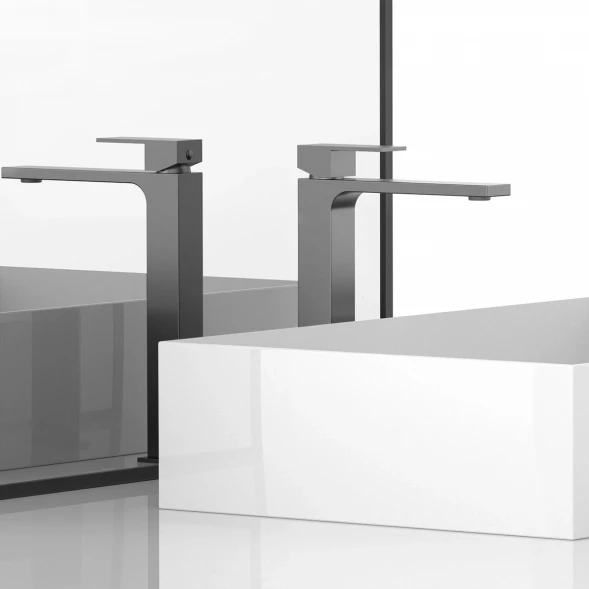 Смеситель для раковины Vincea Cube VBF-1C02GM без донного клапана, вороненая сталь