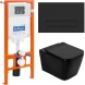 Комплект инсталляция с унитазом BelBagno Prospero BB3202CHR-MB/BB3202SC-MB/BB002-80/BB007-PR-NERO.M с кнопкой смыва,черный матовый + унитаз подвесной BelBagno Ardente-C безободковый, с сиденьем микролифт, черный матовый