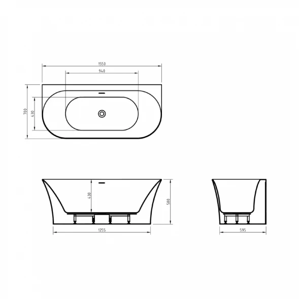 Акриловая ванна 155x70 см BelBagno BB711-1550-700