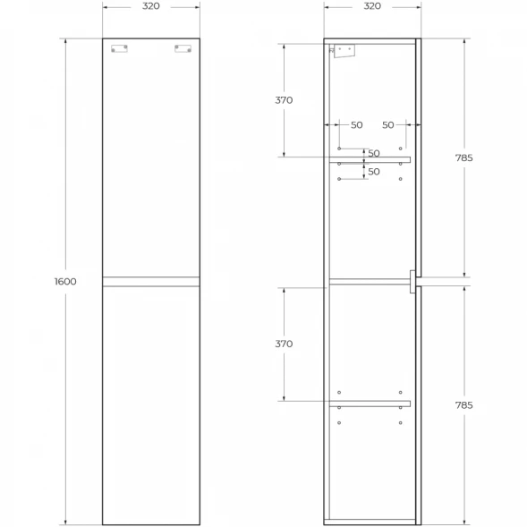 Пенал BelBagno Albano ALBANO-1600-2A-SC-BL-P подвесной L/R, Bianco Lucido