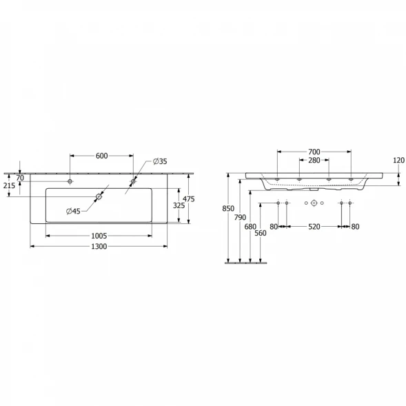 Раковина 130x47,5 см Villeroy &amp; Boch Subway 3.0 4A70D101