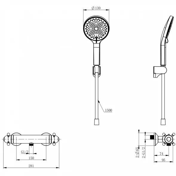 Термостат для душа Wonzon &amp; Woghand Strato WW-B2048-A-CR с душевым гарнитуром, хром