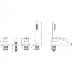Смеситель на борт ванны AQUAme Siena AQM6219BN с душевым гарнитуром, никель матовый