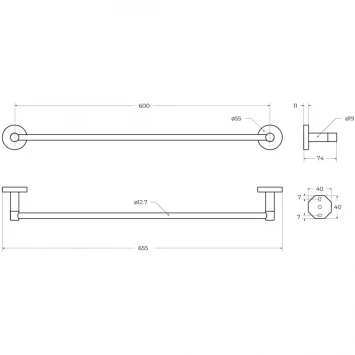 Полотенцедержатель Cezares Relax RELAX-TH-65-GM 65,5 см, оружейная сталь