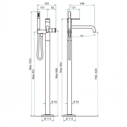 Смеситель напольный для ванны Emmevi Filobrass 85030/ORS Золото матовый