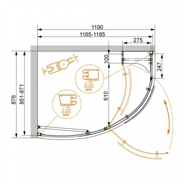 Душевой уголок Cezares Elena 120x90 см текстурное стекло ELENA-W-RH-1-120/90-P-Cr-R