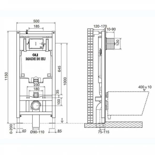 Инсталляция для унитаза OLI 80 Salina 300573pSA00 с кнопкой смыва, хром