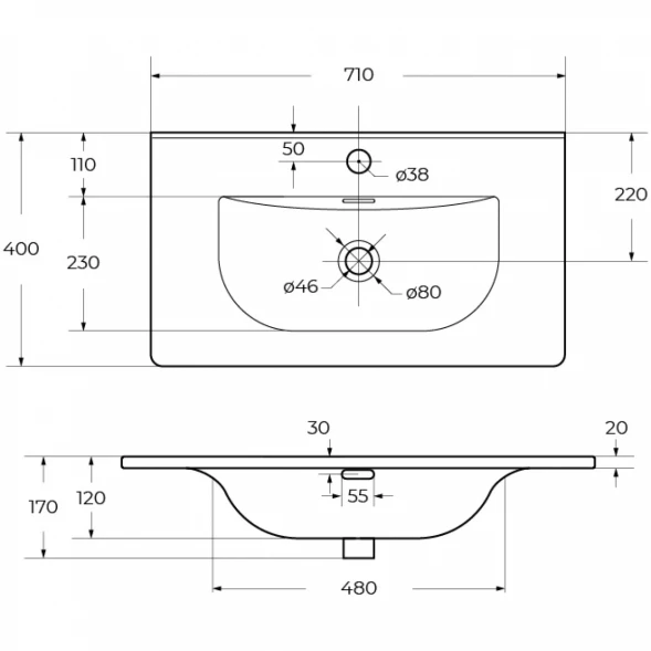 Раковина BelBagno BB-8099-3-70 71x40 см, накладная, белый