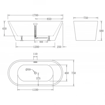 Акриловая ванна BelBagno BB61-1700 170x75 см, отдельностоящая, белый