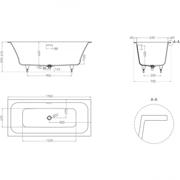 Ванна из литьевого мрамора Salini S-Sense Orlanda Axis Kit 103313GF 170x75 см, покраска по RAL глянец полностью