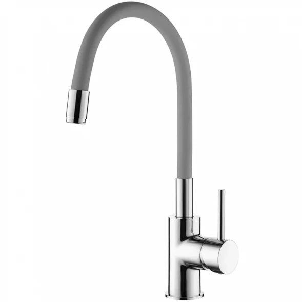 Смеситель для кухни AQG Wolobby 05WOL570GR с гибким изливом, хром/серый