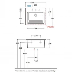 Раковина без отверстия под смеситель 60x50 см Globo Forty3 FO063.bi*0