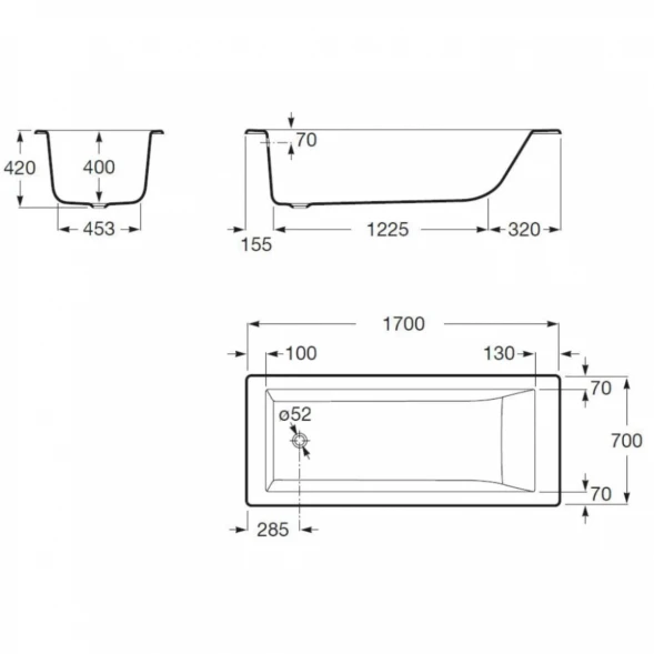 Ванна чугунная Delice Eclat DLR230621R 170x70 см, с отверстиями под ручки, белый