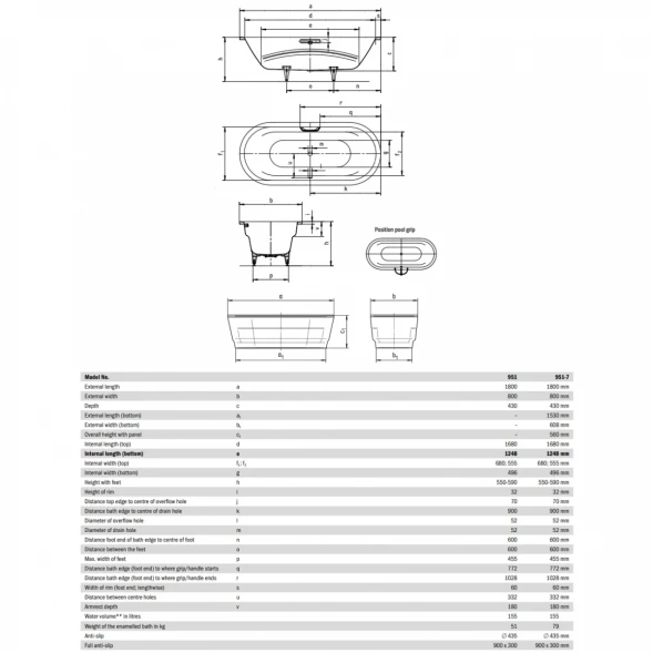 Ванна стальная Kaldewei Vaio Duo Oval 951 233100010001 180x80 см, альпийский белый
