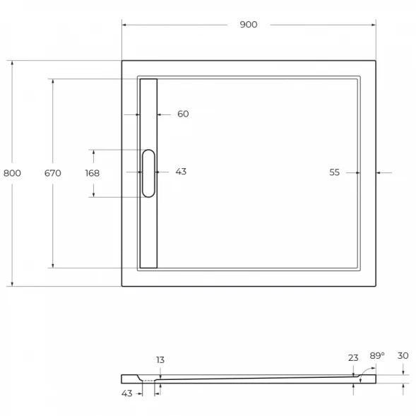 Душевой поддон из литьевого мрамора 90x80 см Cezares TRAY-AS-AH-90/80-30-W