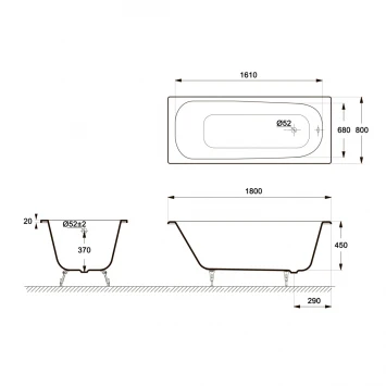 Ванна чугунная Delice Continental DLR230627 180x80 см, белый