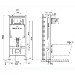 Инсталляция для унитаза OLI 80 Globe 300572mGB00 с кнопкой смыва, хром
