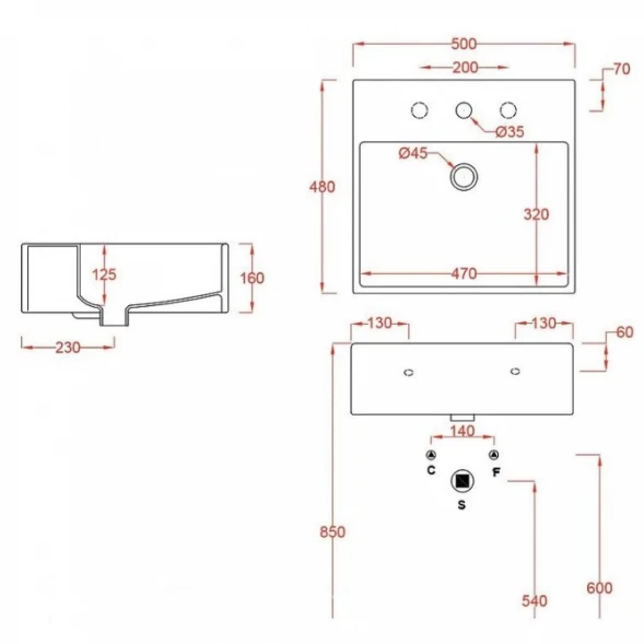 Раковина 50x48 см Artceram Quadro QUL002 01 00 bi