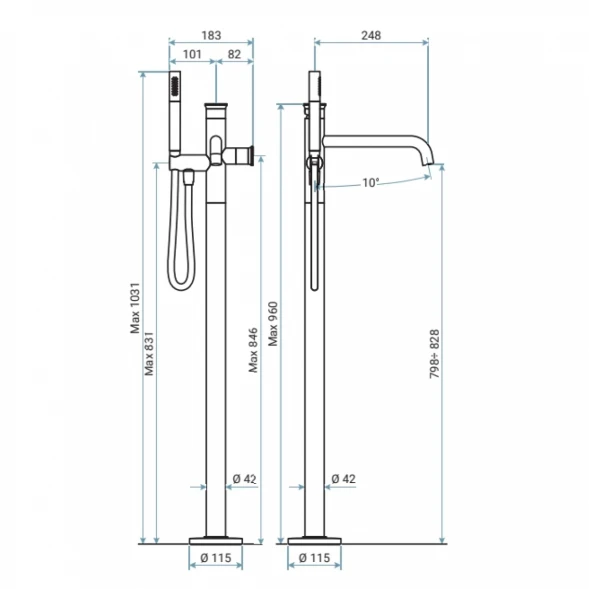Смеситель напольный для ванны Emmevi Filobrass 85030ZI/ORS Золото матовый