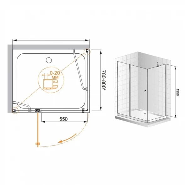 Душевой уголок Cezares Elena 100x80 см текстурное стекло ELENA-W-AH-1-100/80-P-Cr-L
