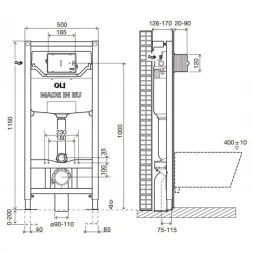 Инсталляция для унитаза OLI 120 Slim 100409mSL00 с кнопкой смыва, хром