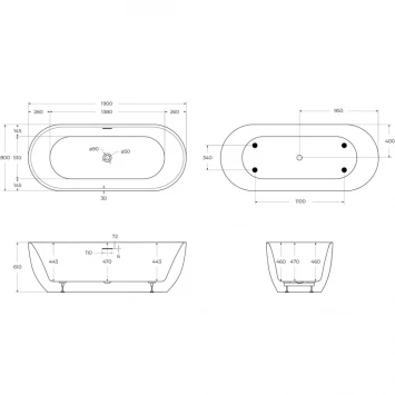 Акриловая ванна BelBagno BB417-1900-800 190x80 см, отдельностоящая, белый