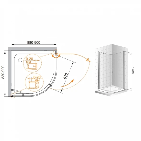 Душевой уголок Cezares Elena 90x90 см прозрачное стекло ELENA-W-R-1-90-C-Cr-R