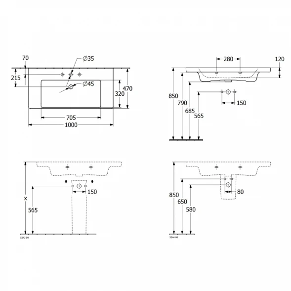 Раковина 100x47 см Villeroy &amp; Boch Subway 3.0 4A70A201