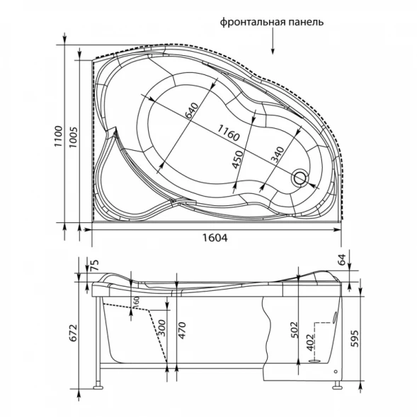 Акриловая ванна 160,4x110 см правая Aquanet Jamaica 00205503