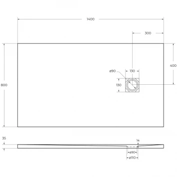 Душевой поддон BelBagno Uno TRAY-MR-UNO-AH-140/80-35-W-NO 140x80 см, из литьевого мрамора, прямоугольный, белый