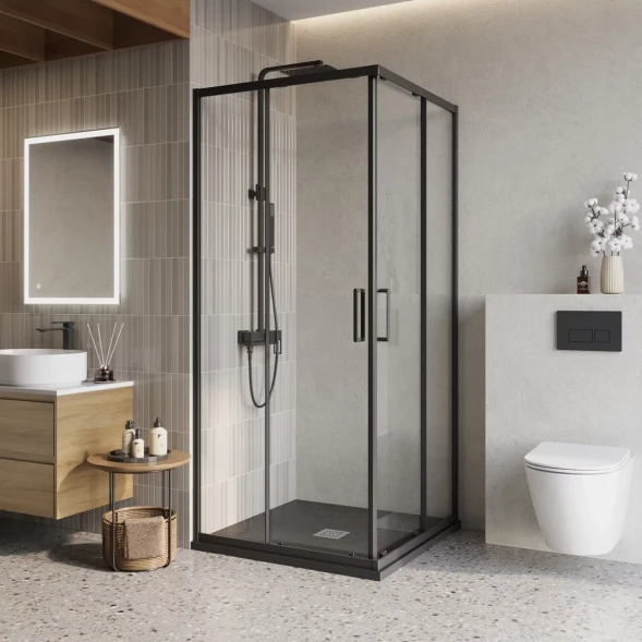 Душевой уголок BelBagno Luce LUCE-A-2-90-C-NERO 90x90 см, профиль черный матовый, стекло прозрачное