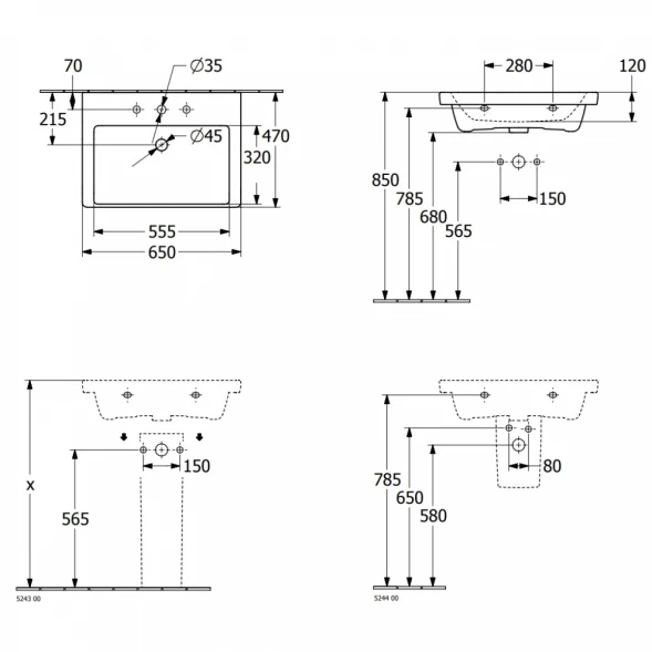 Раковина 65x47 см Villeroy &amp; Boch Subway 3.0 4A706601