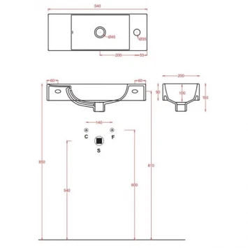 Раковина 54x20 см Artceram Lavamani Brick LML002 01 00