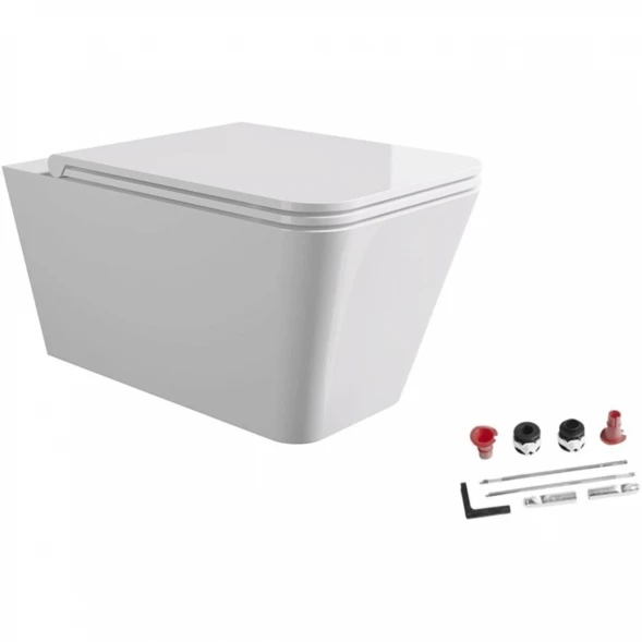 Унитаз подвесной Alice Hide Square 31210101SET безободковый, с сиденьем микролифт, белый глянец